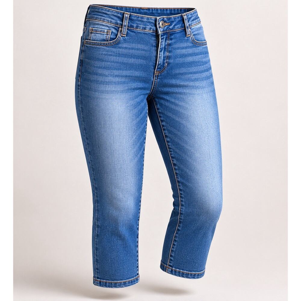 St Johns Bay Capri Jeans Womens 10P Blue Stretch Denim Mid Rise Crop Petite